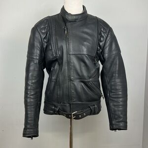 Vintage Louis Design Intl Black Leather Motorcycle Biker Jacket Sz 50/US M